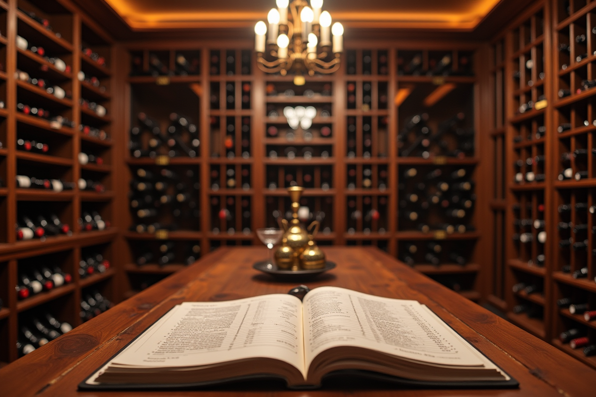 Cave à vin élégante avec rangements en bois et bouteilles
