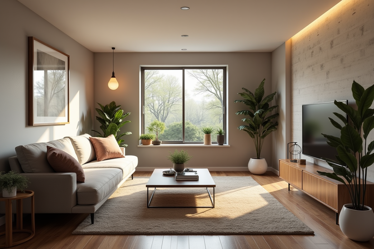 Cave rénovée en espace de vie cosy avec mobilier moderne