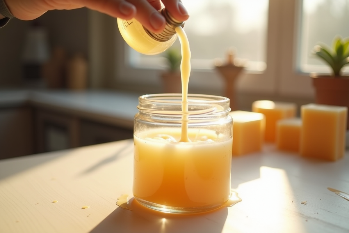 Versage de cire fondue dans un verre avec mèche au centre