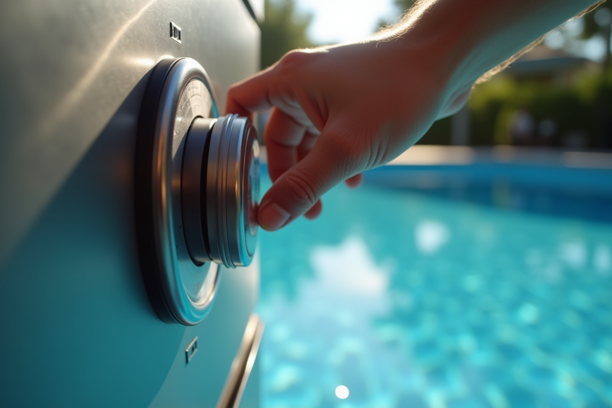 Détail du panneau de contrôle d une pompe à chaleur piscine