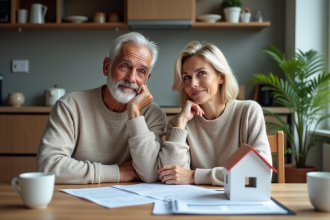 Couple d'adultes réfléchissant avec documents immobiliers