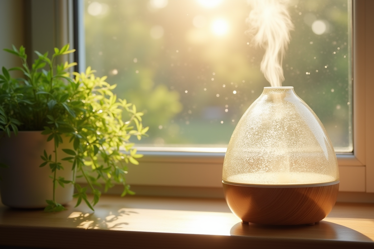 Diffuseur d huiles essentielles près d une fenêtre ensoleillée