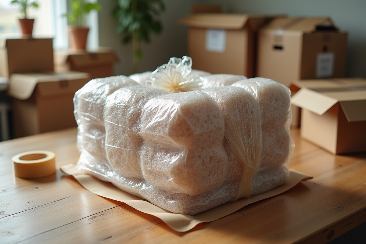 Gljars soigneusement emballés dans du papier bulle et kraft
