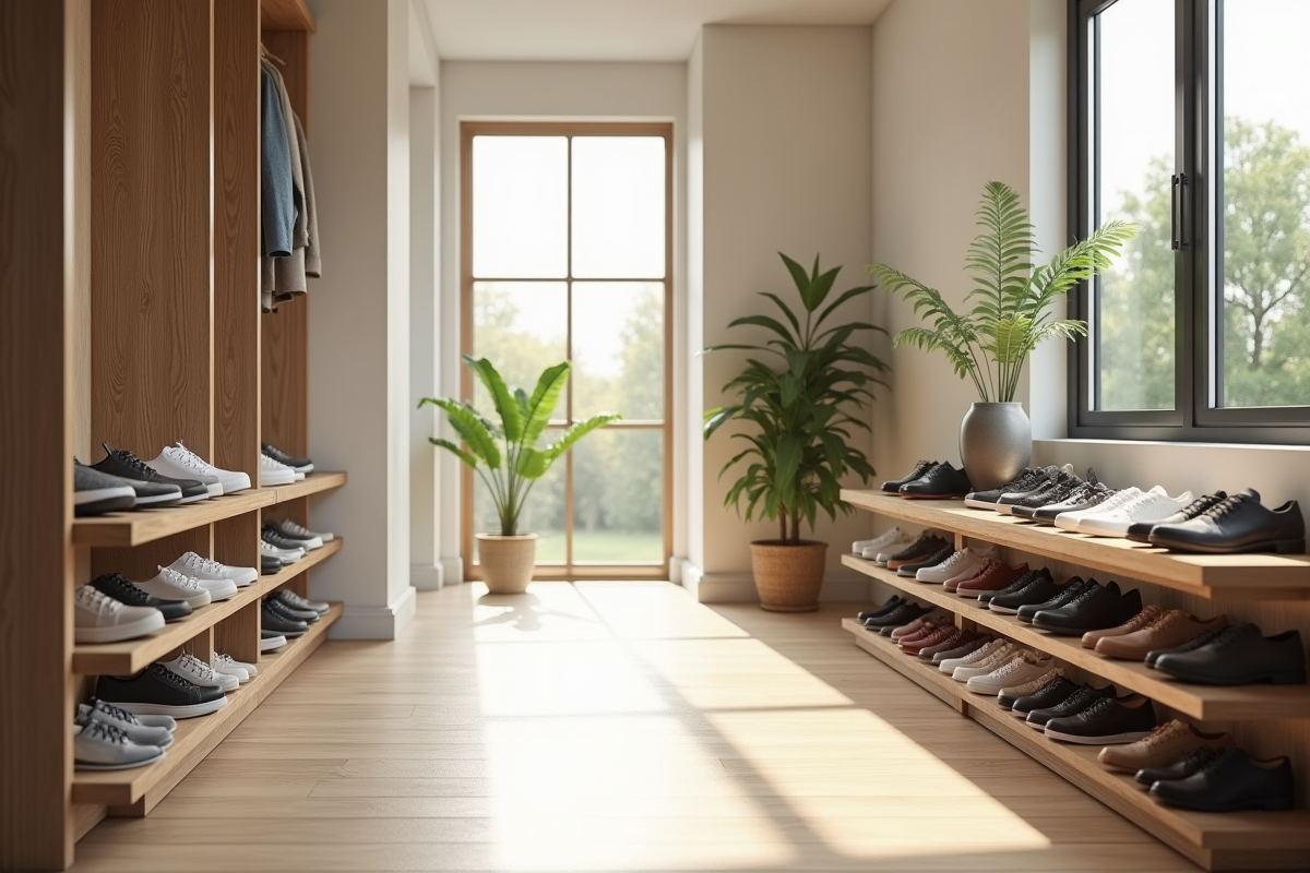 Entrée moderne avec rangement minimaliste pour chaussures