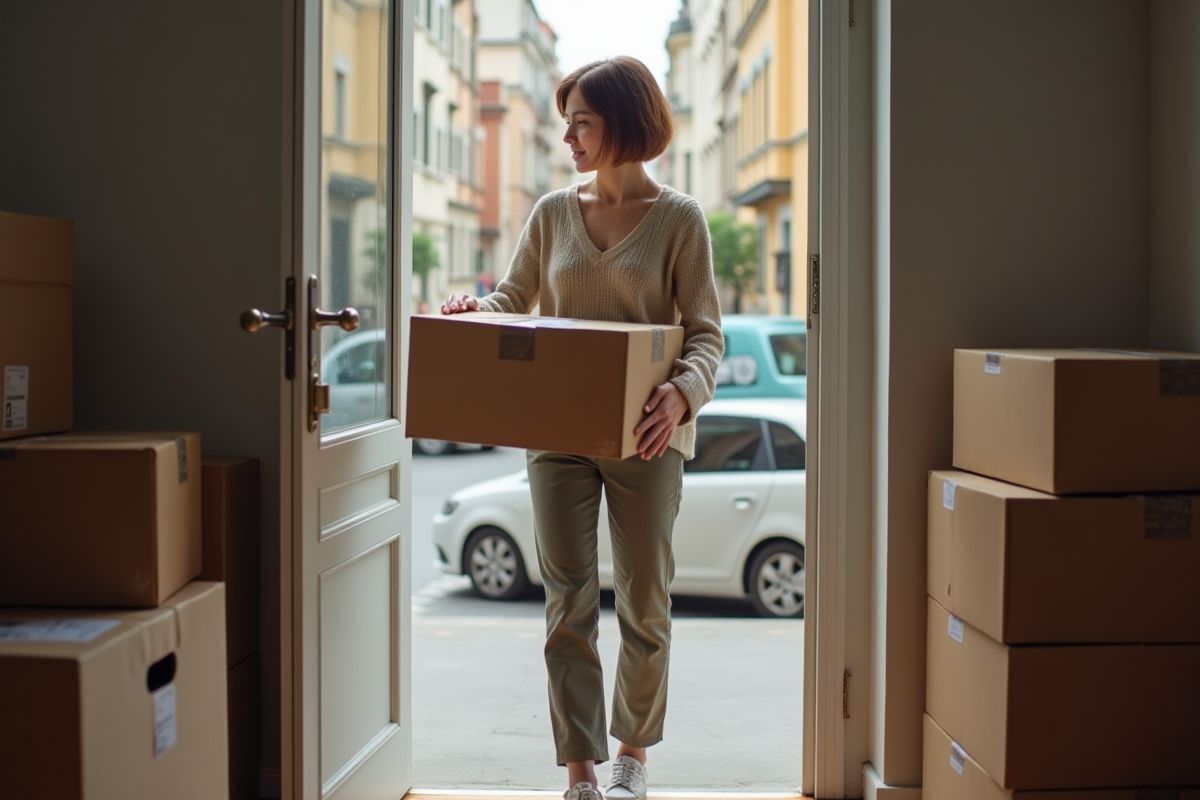 Jeune femme sortant d