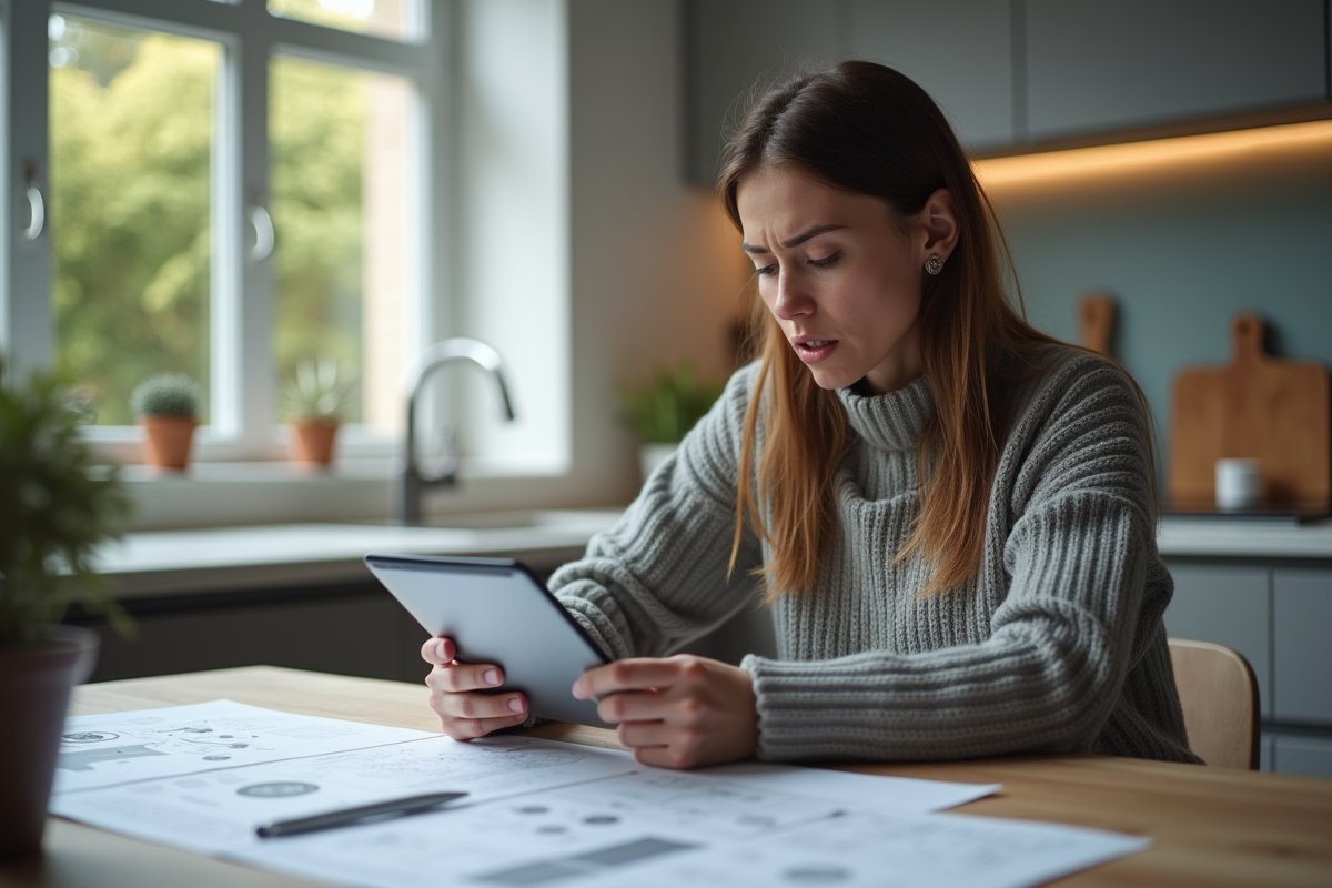 Femme regardant un diagramme de systeme solaire avec une tablette