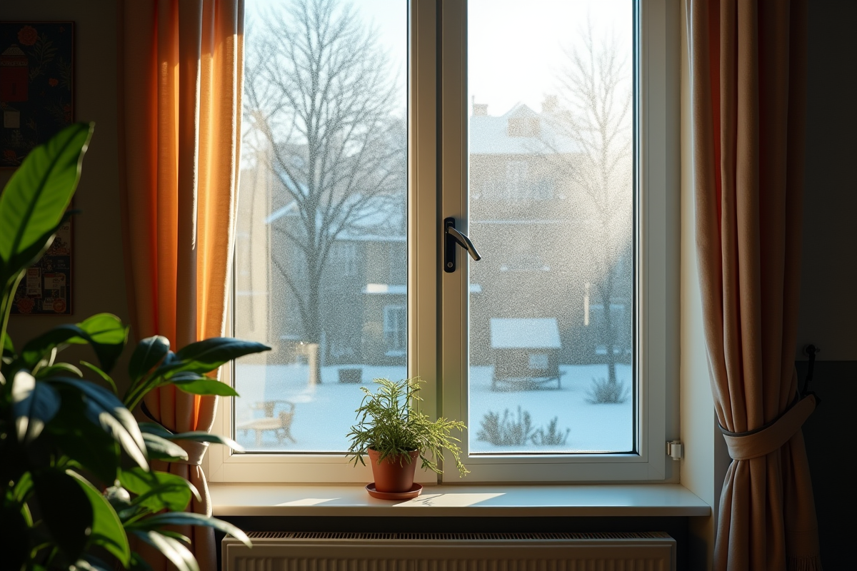 Fenêtres à double vitrage avec condensation extérieure en intérieur lumineux