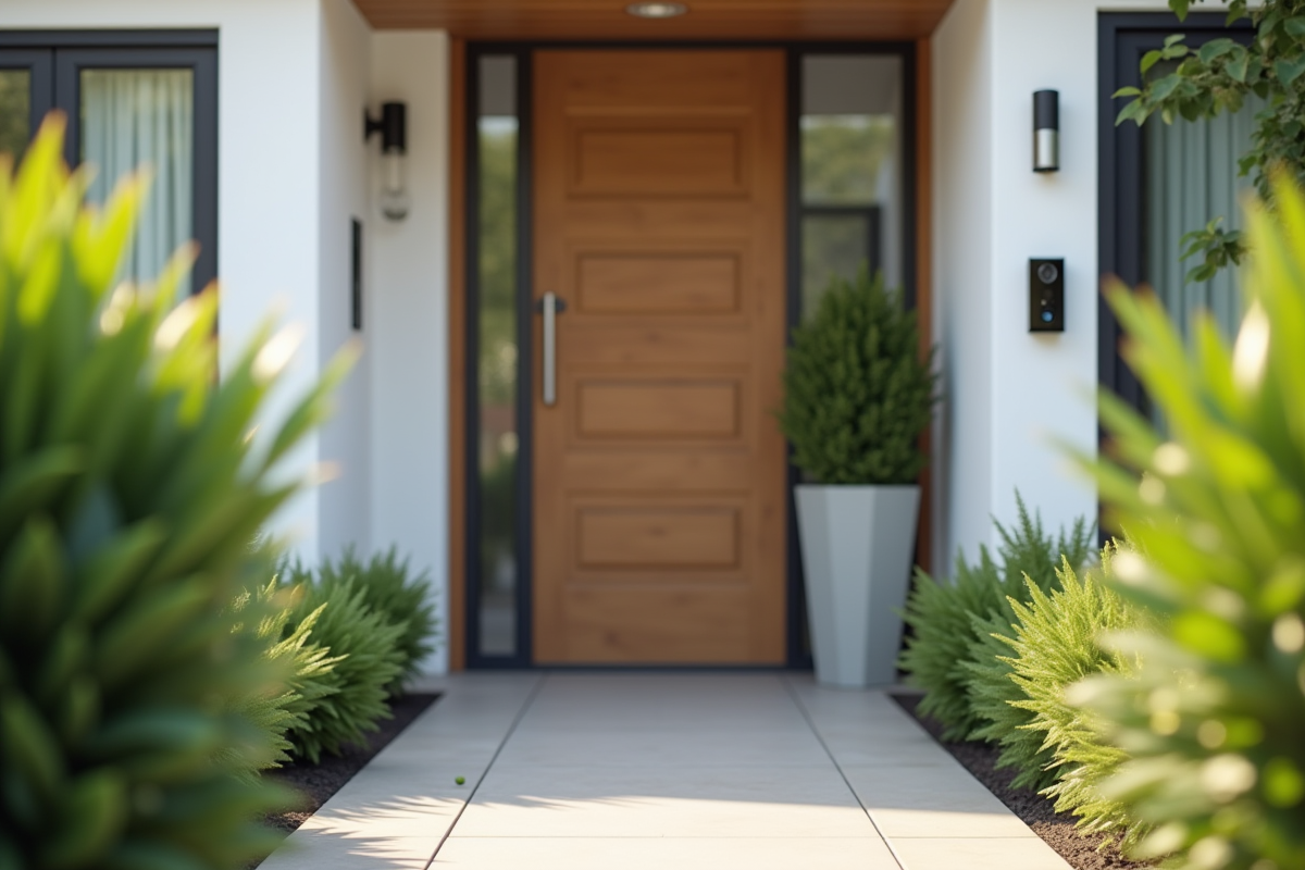 Entrée de maison moderne avec caméra de sécurité et sonnette