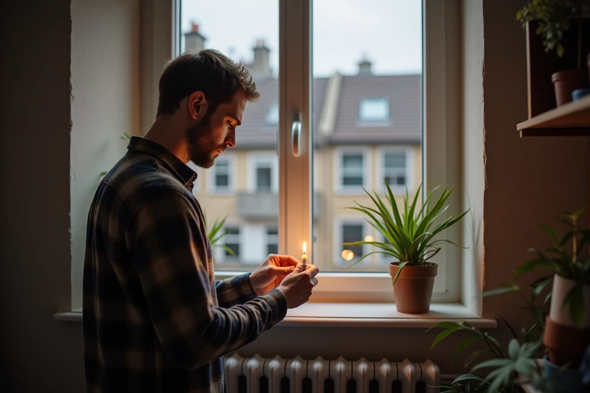 Père vérifiant un thermomètre près d