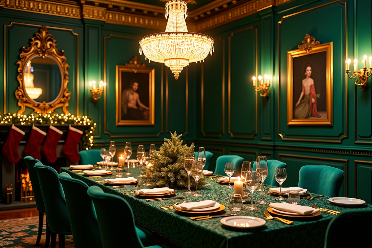 Salle à manger art deco luxueuse pour Noël 2025