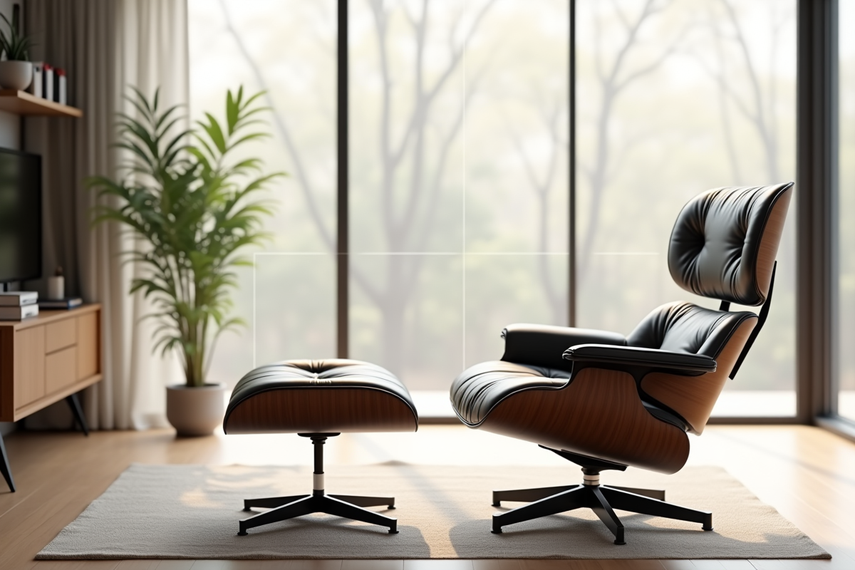 Salon moderne avec fauteuil design et mesures