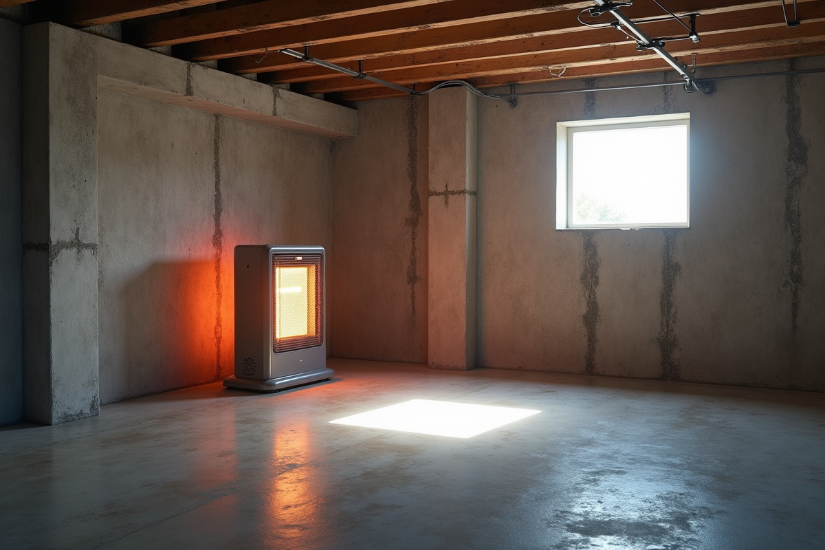 Sous-sol inachevé avec chauffage électrique chaud et lumière naturelle